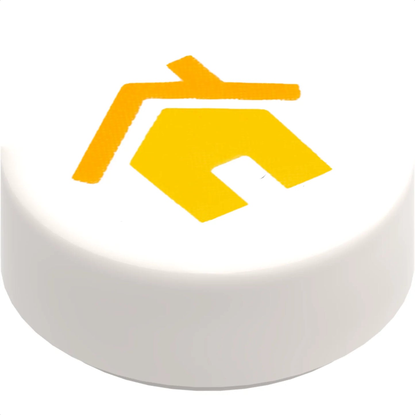 Part 98138pb434 - Tile, Round 1 x 1 with Yellow House with Bright Light Orange Roof and Chimney Pattern