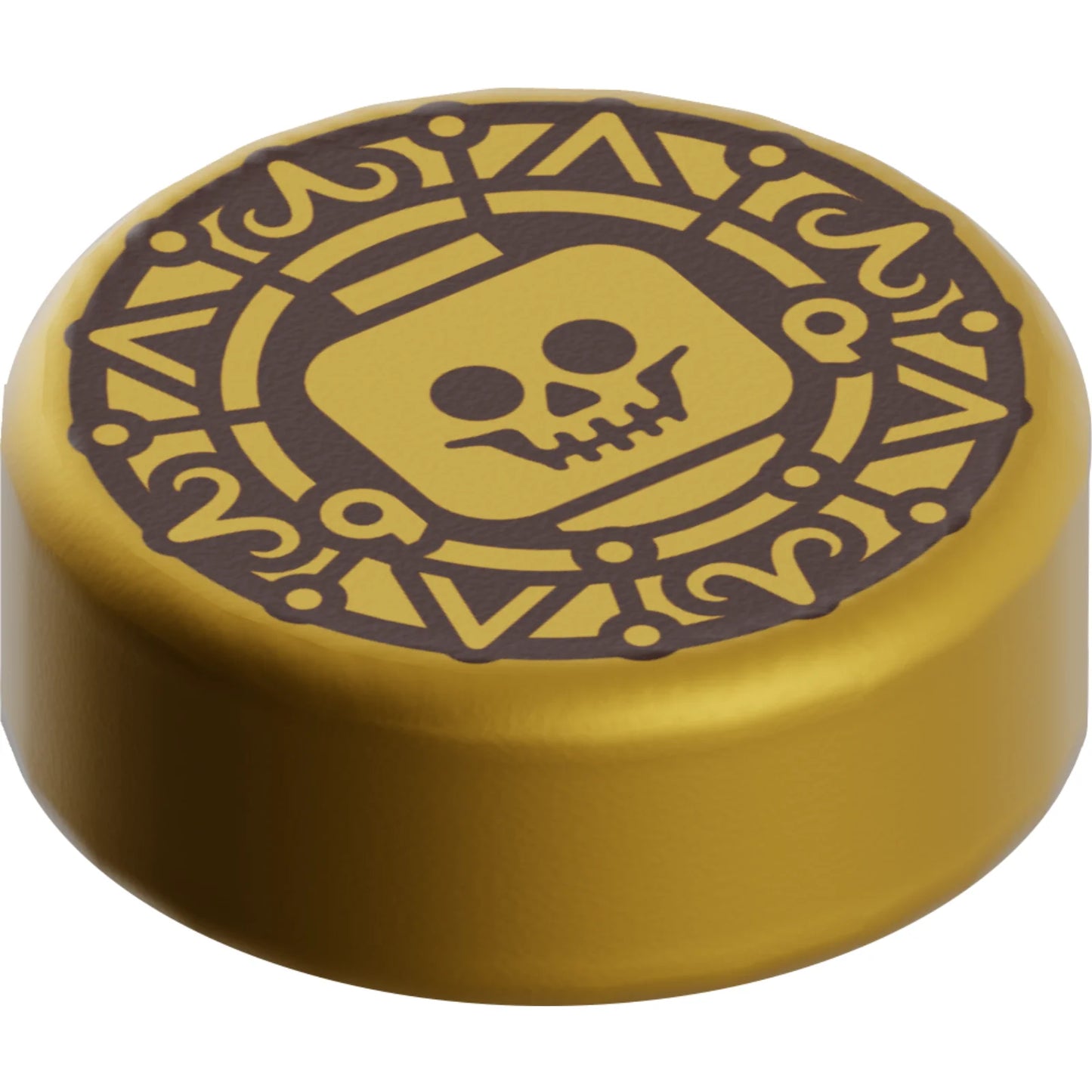 Part 98138pb461 - Tile, Round 1 x 1 with Minifigure Skeleton Head Aztec Gold Coin Pattern