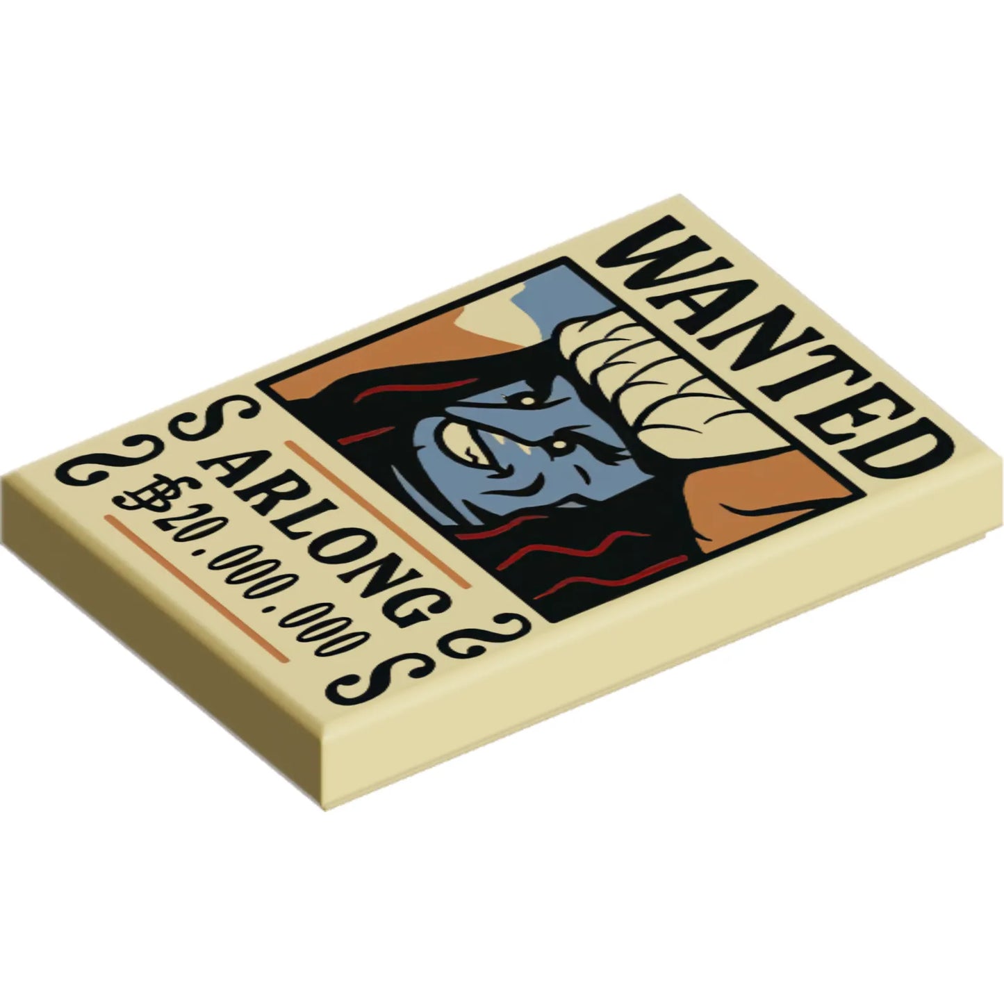 Part 26603pb532 - Tile 2 x 3 with Wanted Poster with Black 'WANTED' 'ARLONG' (Belly) '20.000.000' Pattern