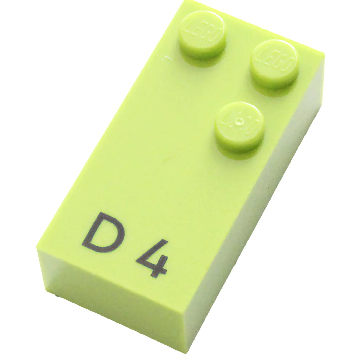 Part 60192pb01 - Brick, Braille 2 x 4 with 3 Studs with Black Capital Letter D / Number 4 Pattern (dots-145 ⠙) (English)