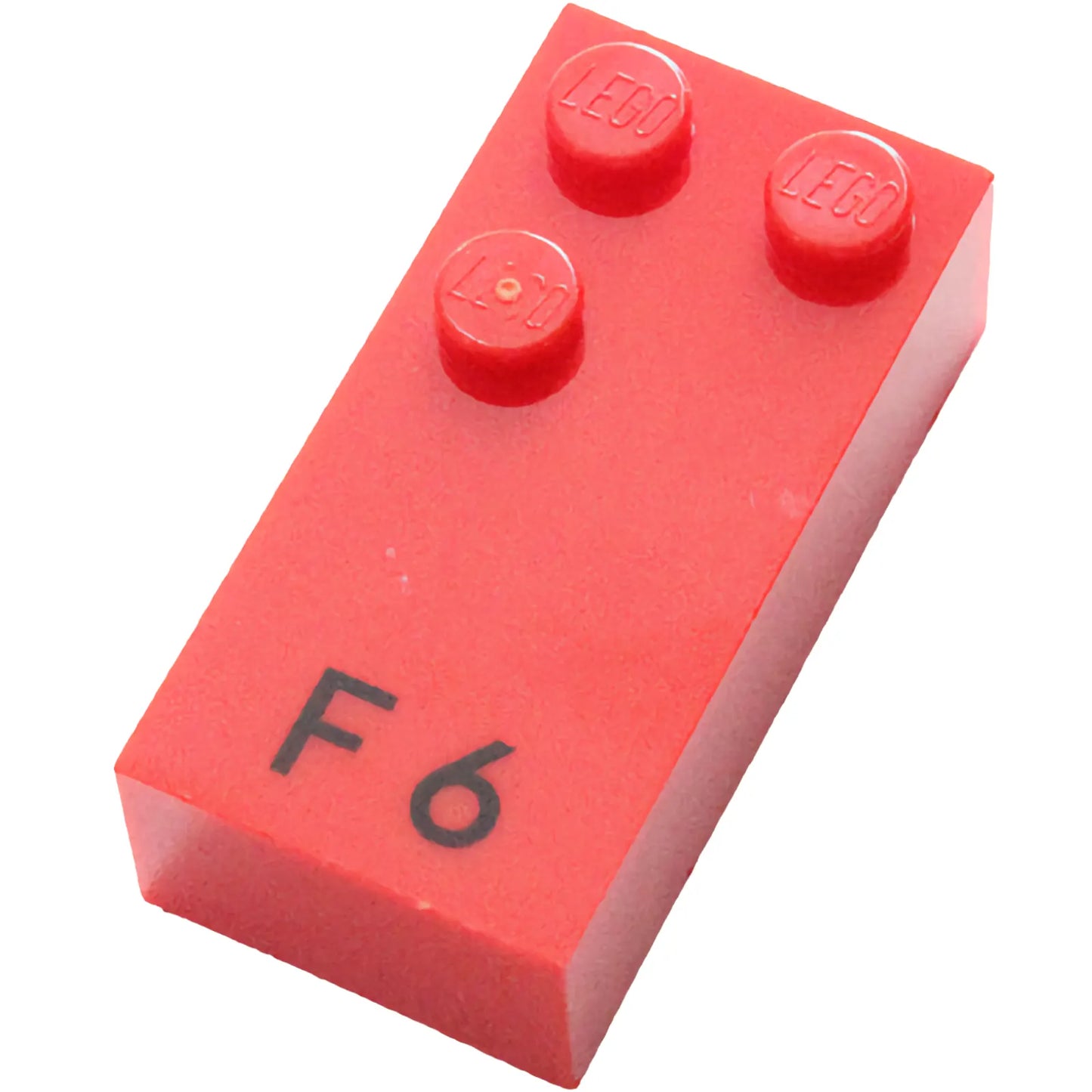 Part 60220pb01 - Brick, Braille 2 x 4 with 3 Studs with Black Capital Letter F / Number 6 Pattern (dots-124 ⠋) (English)