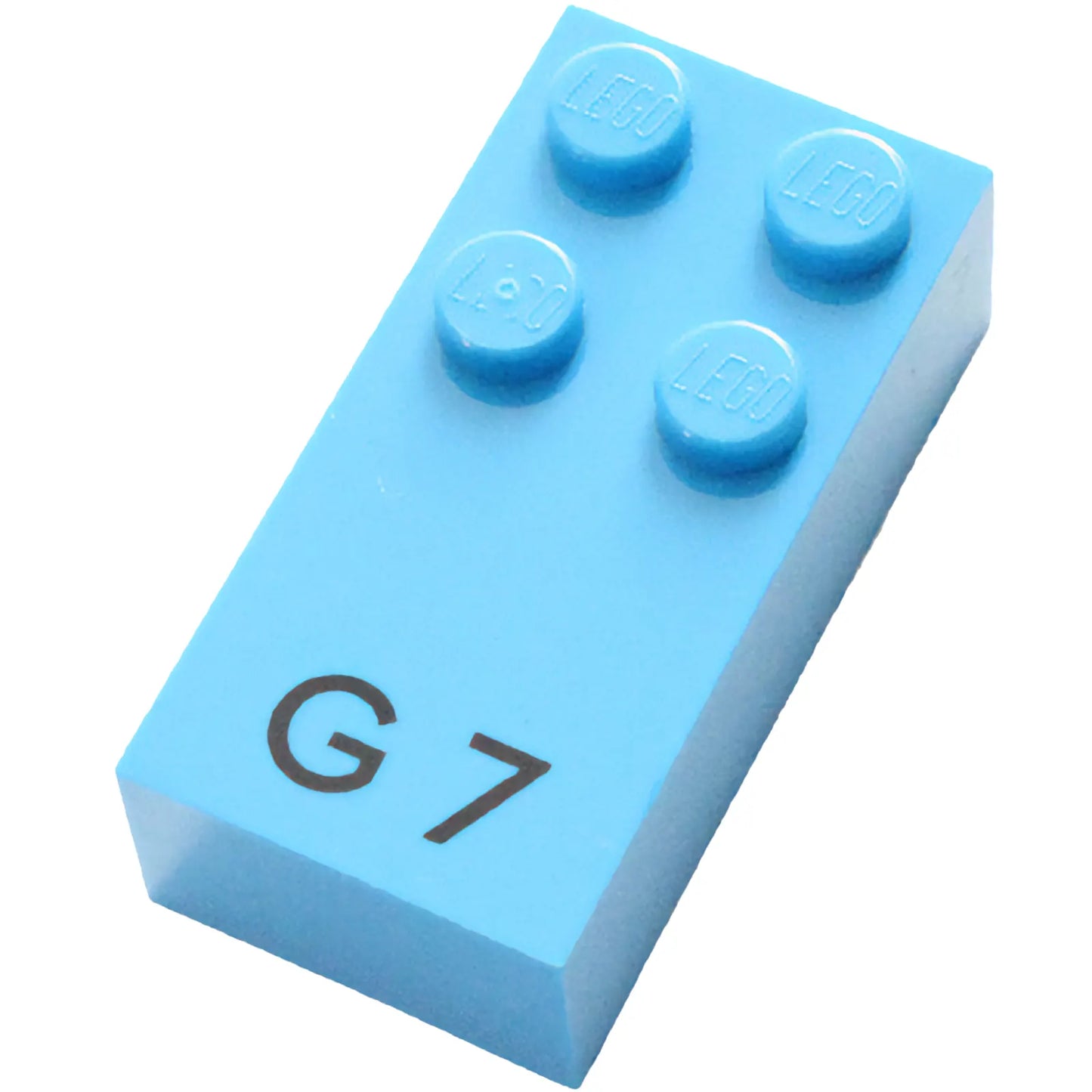 Part 60221pb01 - Brick, Braille 2 x 4 with 4 Studs with Black Capital Letter G / Number 7 Pattern (dots-1245 ⠛) (English)