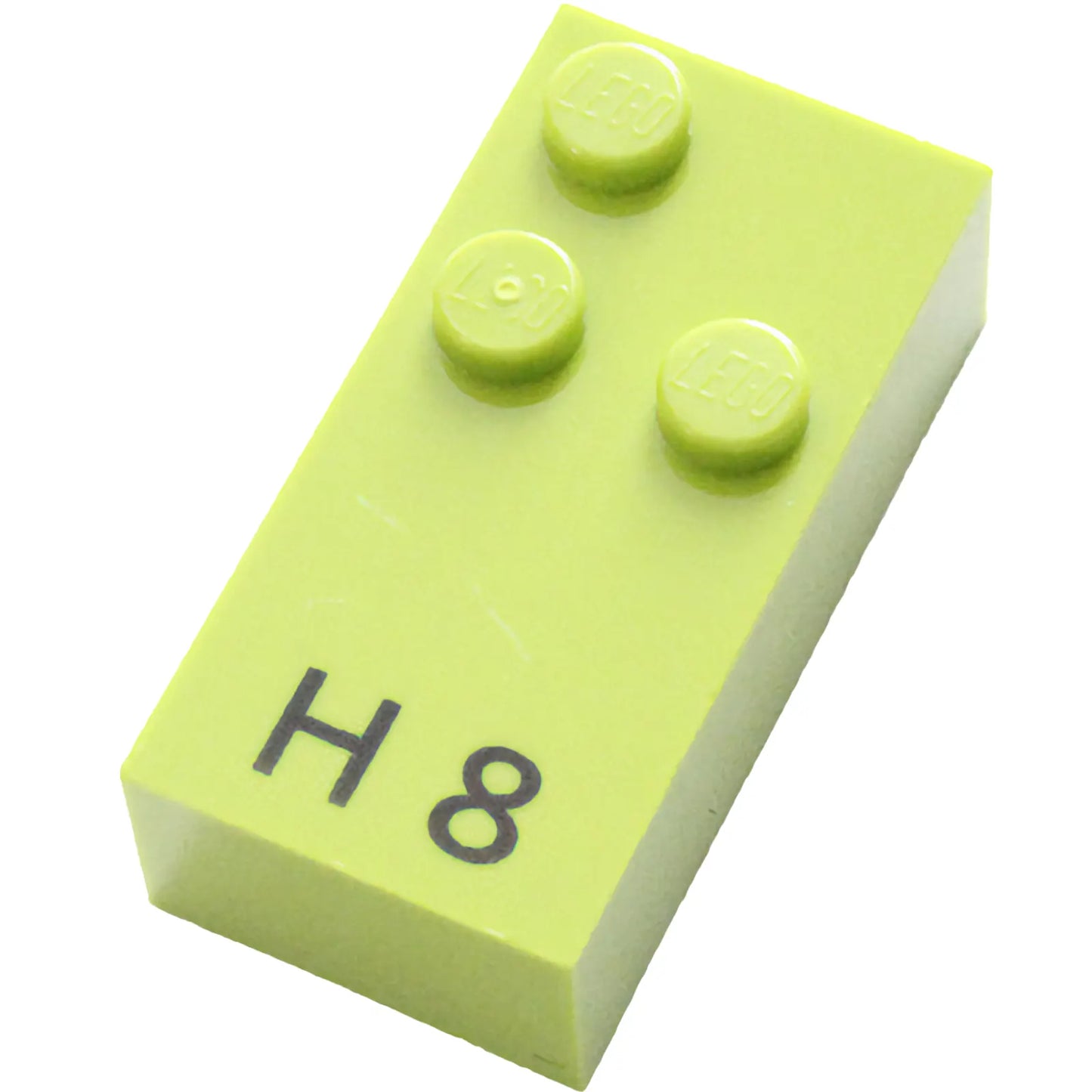 Part 60222pb01 - Brick, Braille 2 x 4 with 3 Studs with Black Capital Letter H / Number 8 Pattern (dots-125 ⠓) (English)
