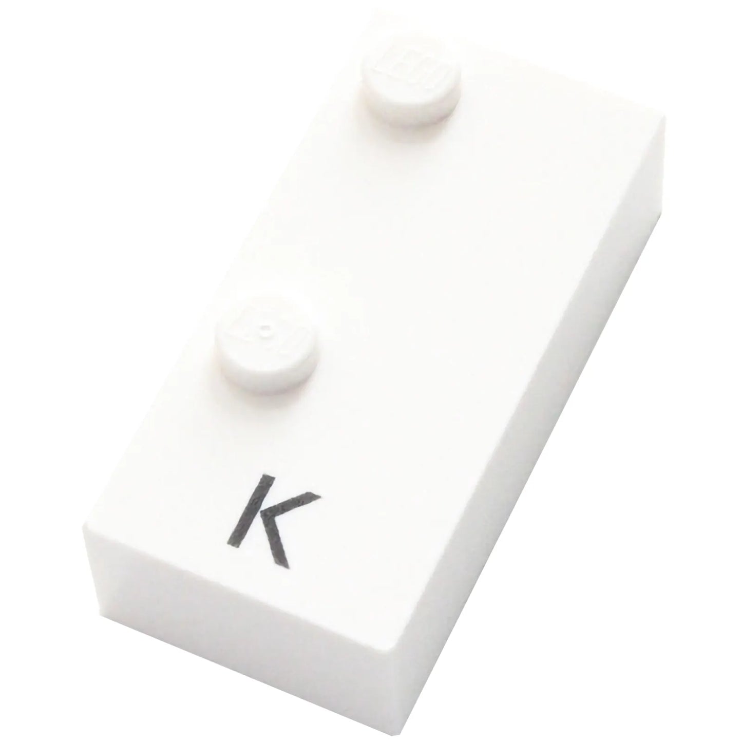 Part 60225pb01 - Brick, Braille 2 x 4 with 2 Studs with Black Capital Letter K Pattern (dots-13 ⠅)
