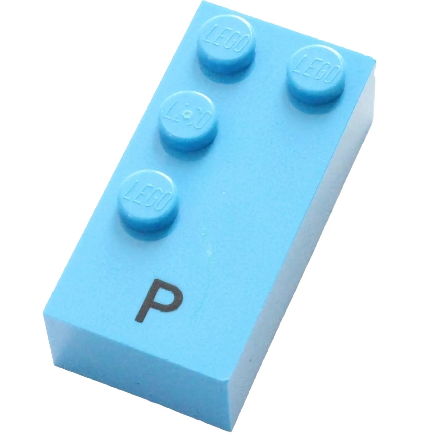 Part 60230pb01 - Brick, Braille 2 x 4 with 4 Studs with Black Capital Letter P Pattern (dots-1234 ⠏)