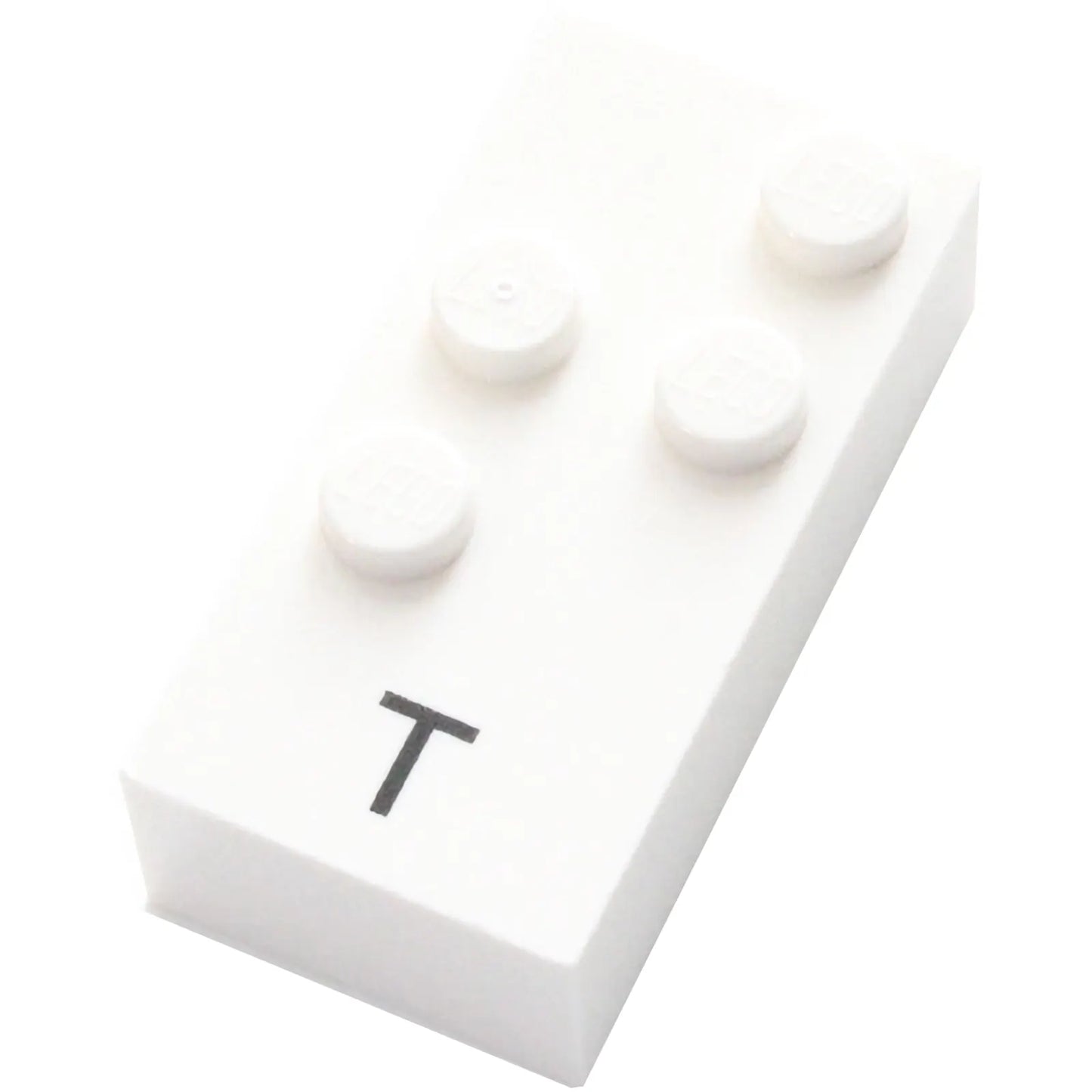 Part 60234pb01 - Brick, Braille 2 x 4 with 4 Studs with Black Capital Letter T Pattern (dots-2345 ⠞)