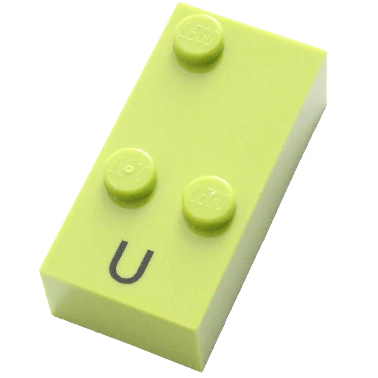 Part 60238pb01 - Brick, Braille 2 x 4 with 3 Studs with Black Capital Letter U Pattern (dots-136 ⠥)