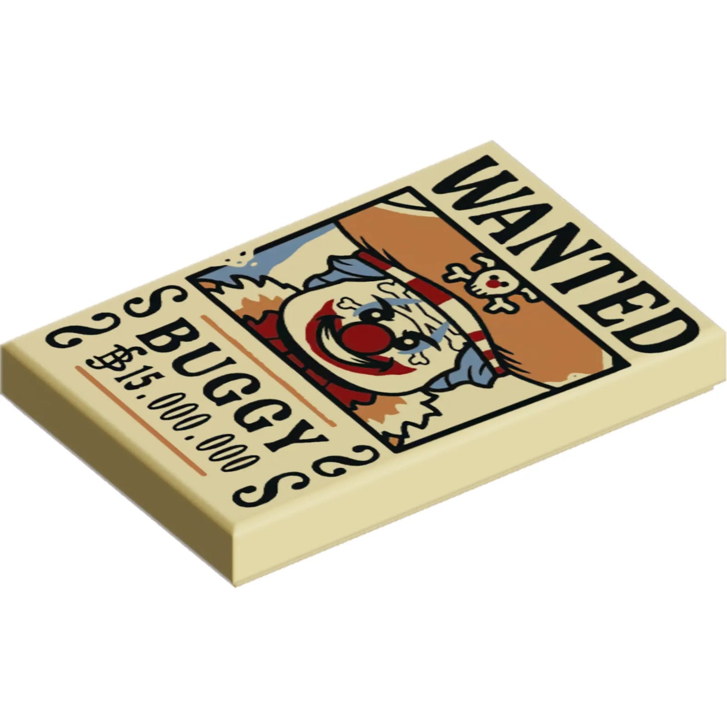 Part 26603pb529 - Tile 2 x 3 with Wanted Poster with Black 'WANTED' 'BUGGY' (Belly) '15.000.000' Pattern