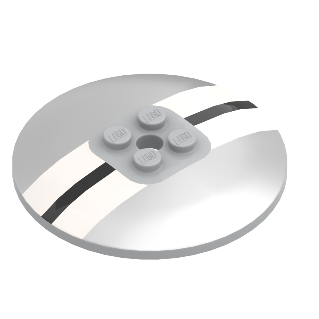 Part 44375bpb25 - Dish 6 x 6 Inverted (Radar) - Solid Studs with Black and White Stripes on Metallic Silver Background Pattern