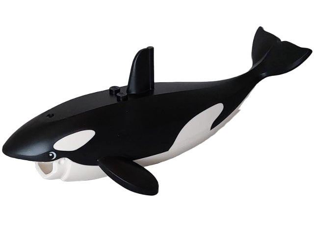 Part bb1319pb01c01 - Whale / Orca Body with Molded White Spots and Upper Jaw and Printed Eyes Pattern