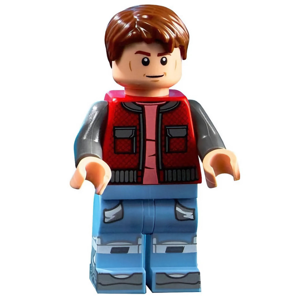 Minifig btf001 - Marty McFly - Red Vest with Pockets, Dark Bluish Gray Arms
