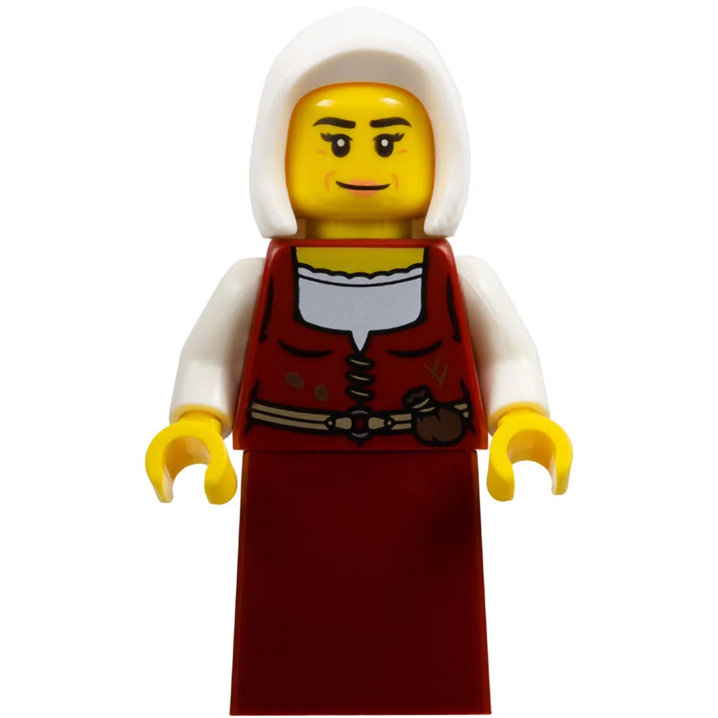 Minifig cas586 - Innkeeper - Female, Dark Red Dress, White Hood