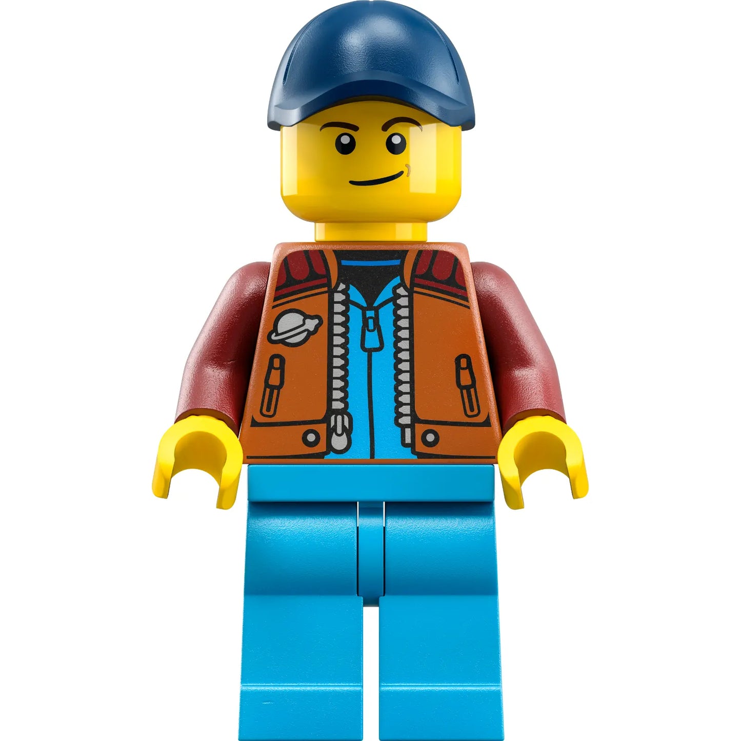 Minifig cty1415 - Lunar Research Astronaut - Male, Dark Orange Classic Space Jacket, Dark Azure Legs, Dark Blue Cap with Hole, Lopsided Smile (Rover Driver)