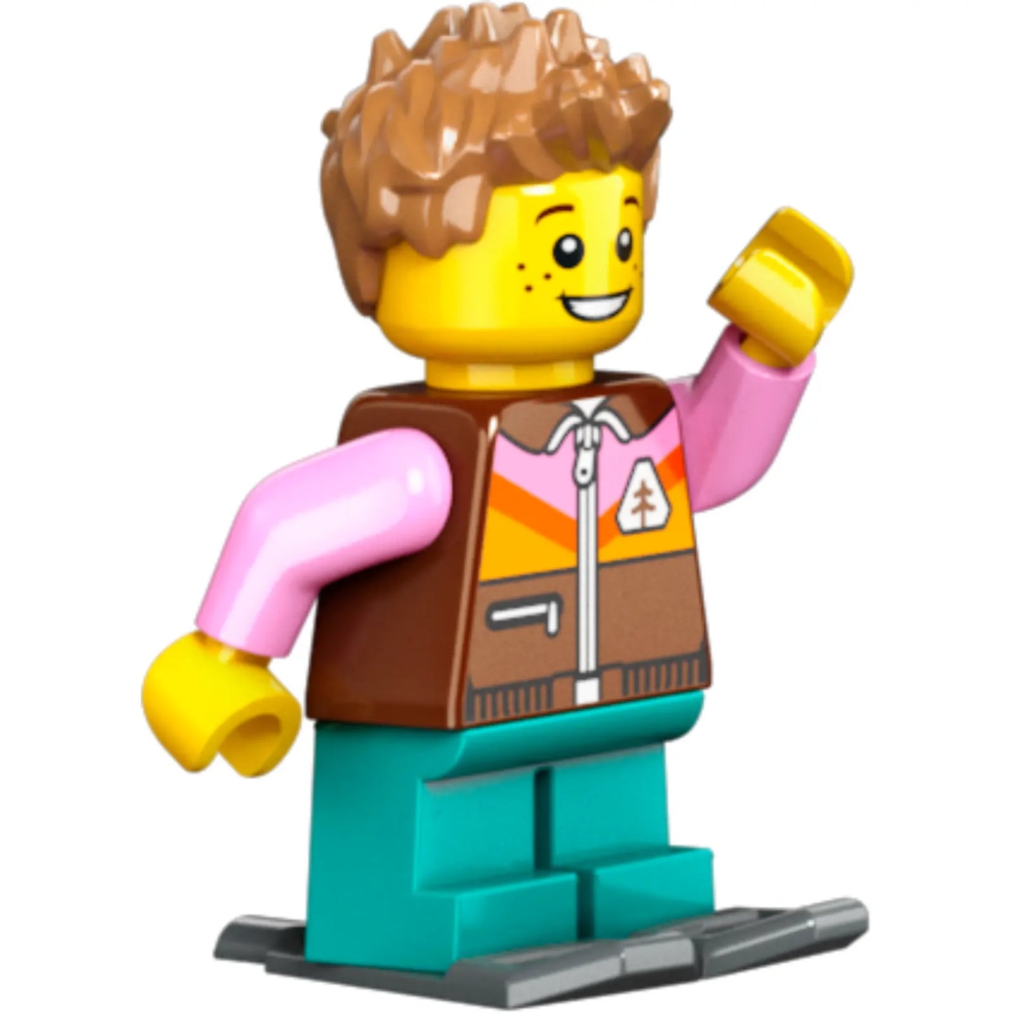 Minifig cty1637 - Boy - Reddish Brown Jacket, Dark Turqouise Short Legs, Medium Nougat Spiked Hair, Snowshoes
