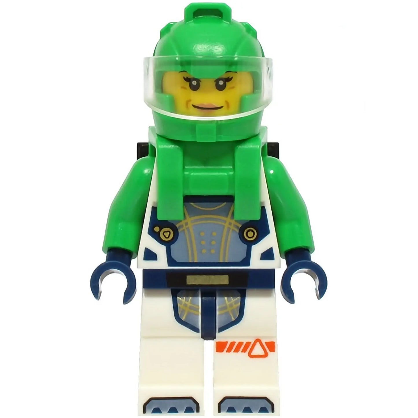 Minifig cty1753 - Astronaut - Female, White Spacesuit with Bright Green Arms, Bright Green Helmet, Bright Green Backpack with Solar Panel, Closed Mouth