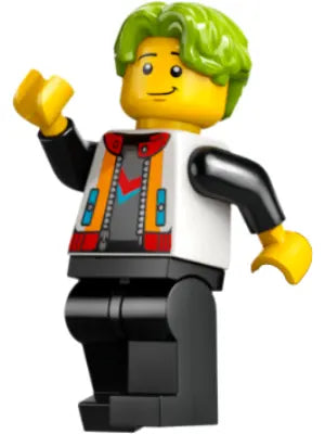 Minifig cty1800 - Robot World Patron - Male, White Jacket, Black Legs, Lime Hair