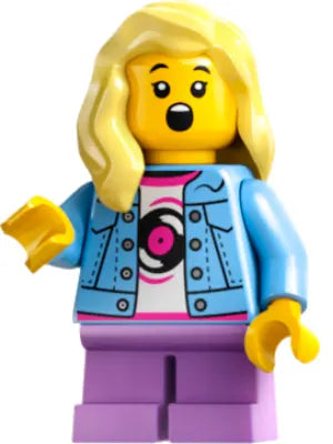 Minifig cty1802 - Child - Girl, Bright Light Blue Denim Jacket, Medium Lavender Short Legs, Bright Light Yellow Hair