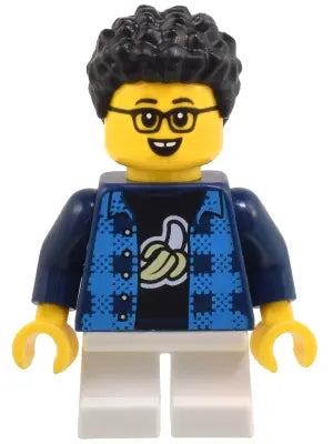 Minifig cty1806 - Child - Boy, Flannel Vest over Shirt with Banana, White Short Legs, Black Hair