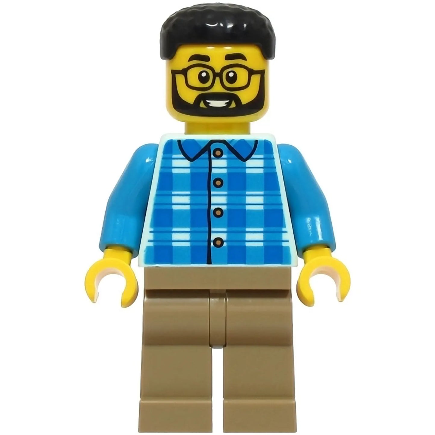 Minifig cty1925 - Dad - Blue and Dark Azure Plaid Shirt, Dark Tan Legs, Black Hair