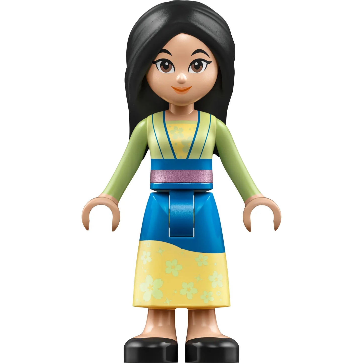 Minifigur dis124 - Mulan - Gelblich-grünes und leuchtend hellgelbes Gewand, schwarze Schuhe, kleines Grinsen