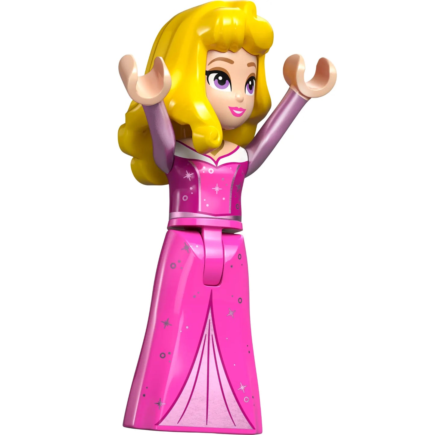 Minifigur dis153 – Aurora – Dunkelrosa Kleid, metallisch rosa Ärmel, goldene Halskette, gelbes Haar