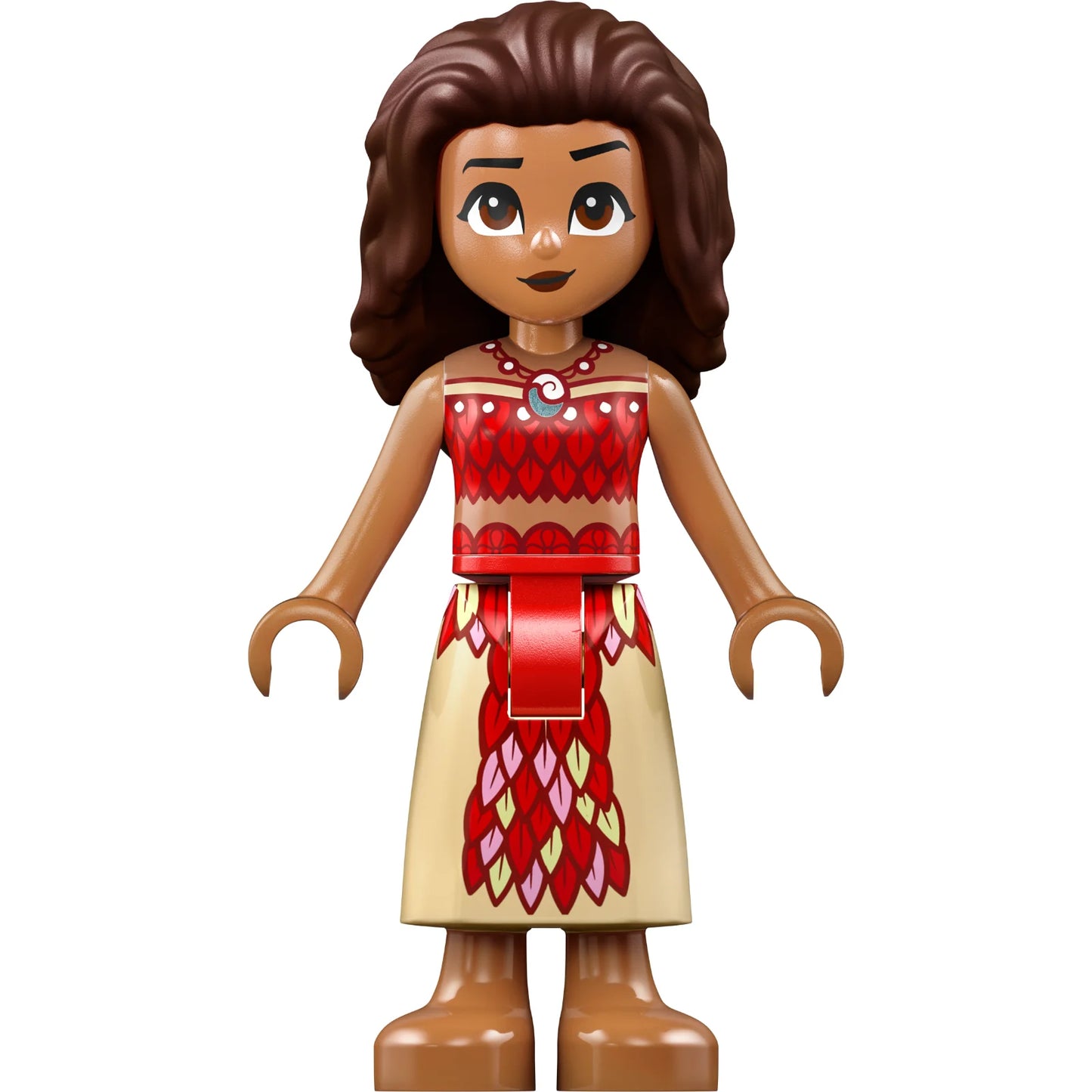 Minifigur dp171 – Moana – Minipuppe, rot-braunes Oberteil und langer Rock mit Federn