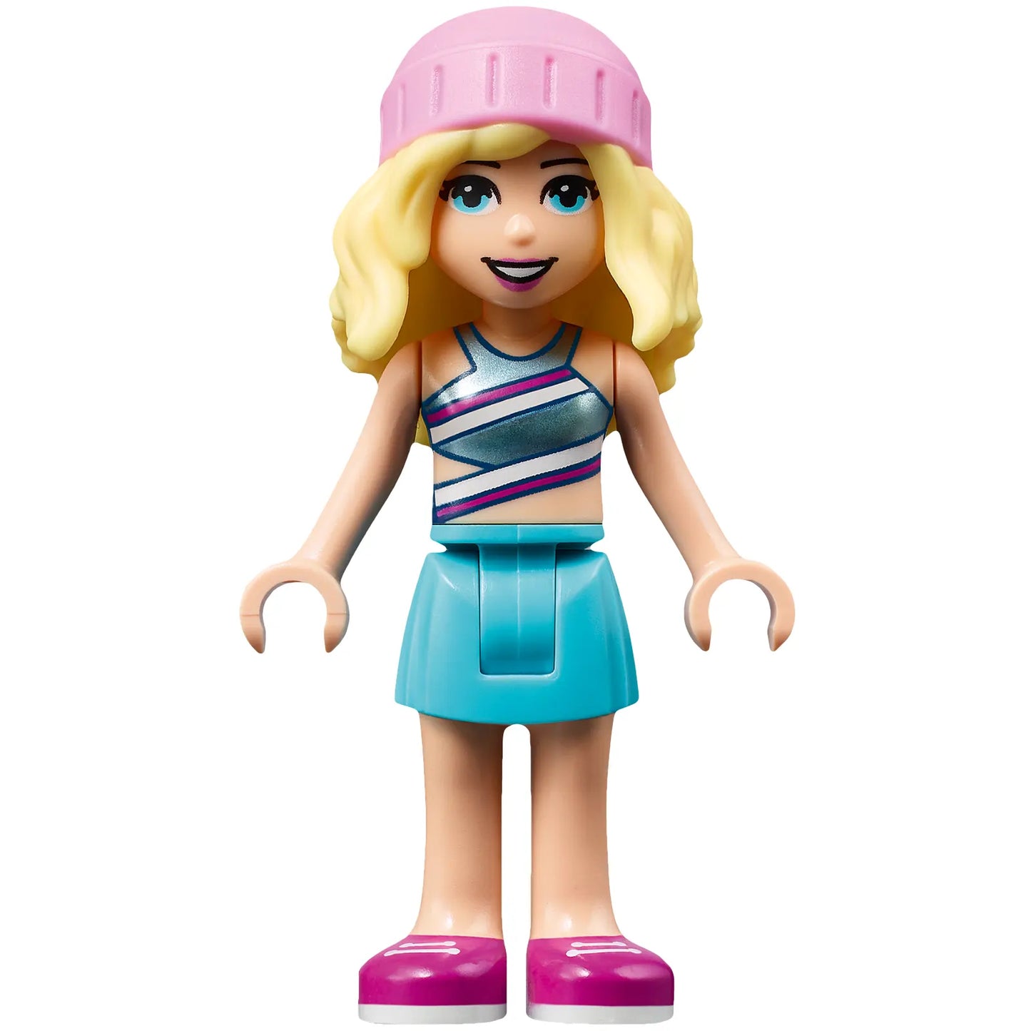 Minifig frnd506 - Friends Stephanie - Metallic Light Blue Swimsuit Top, Medium Azure Skirt, Bright Pink Hat