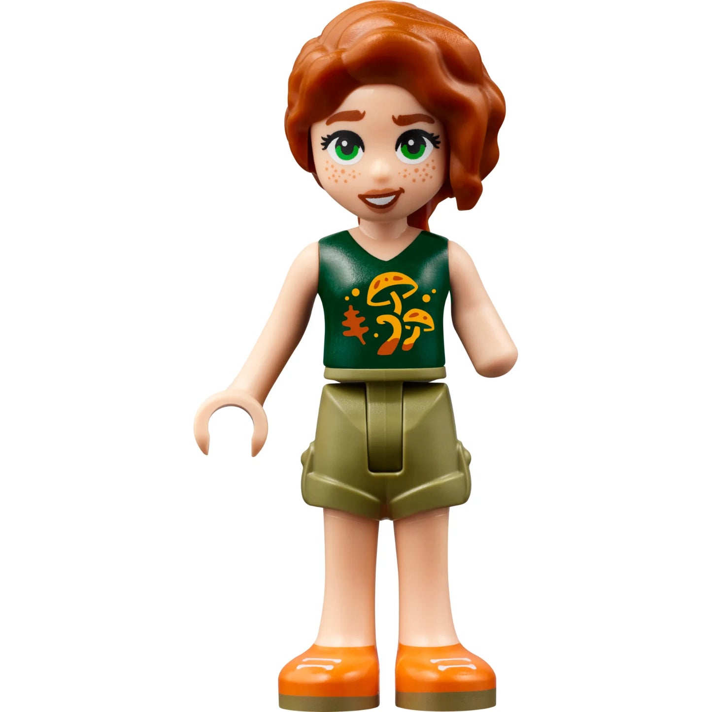 Minifigur frnd576 - Friends Autumn - Dunkelgrünes Pilzoberteil, olivgrüne Shorts, orange Schuhe
