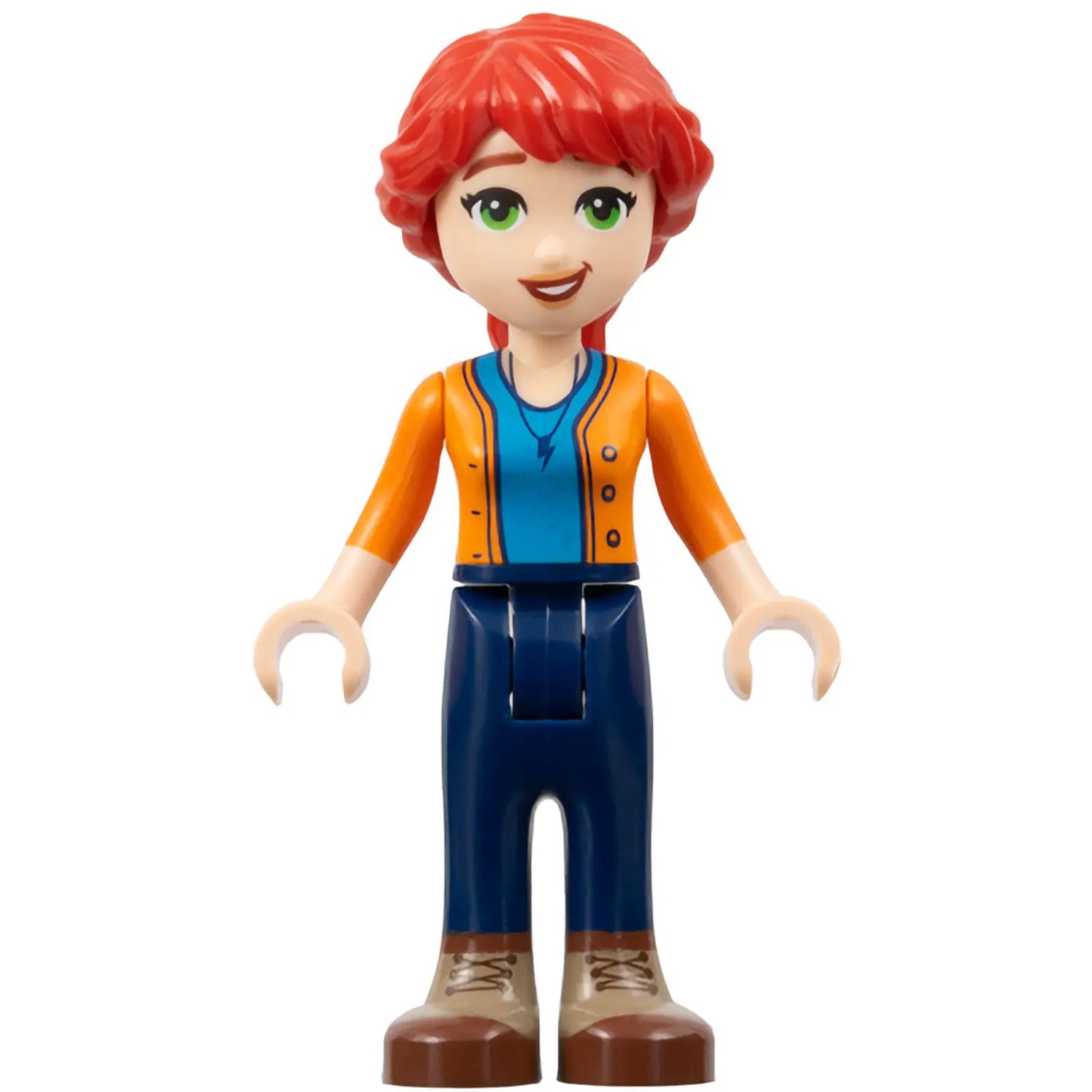 Minifig frnd585 - Friends Mia (Adult) - Dark Azure Shirt, Orange Sweater, Dark Blue Pants, Dark Tan and Reddish Brown Boots