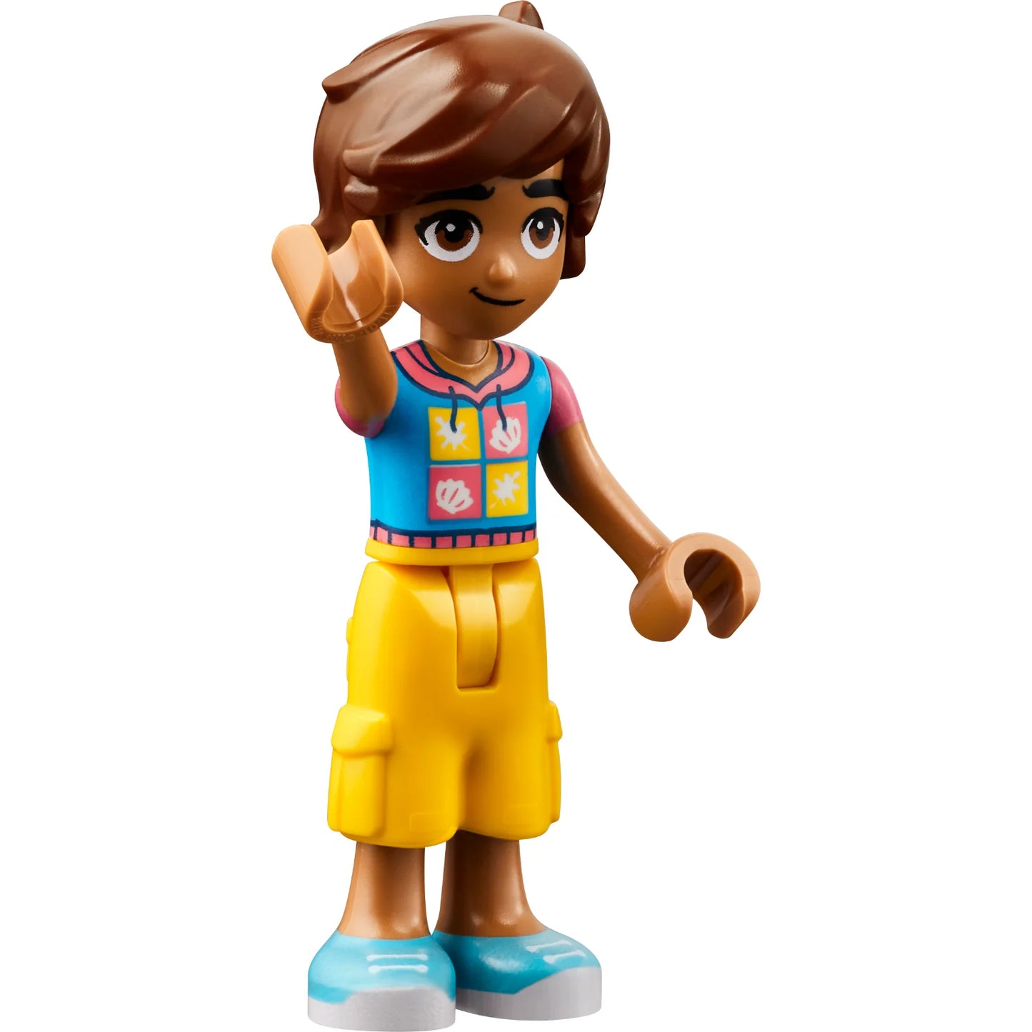 Minifig frnd587 - Friends Leo - Dark Azure and Coral Hoodie, Yellow Trousers Cropped Large Pockets, Medium Azure Shoes