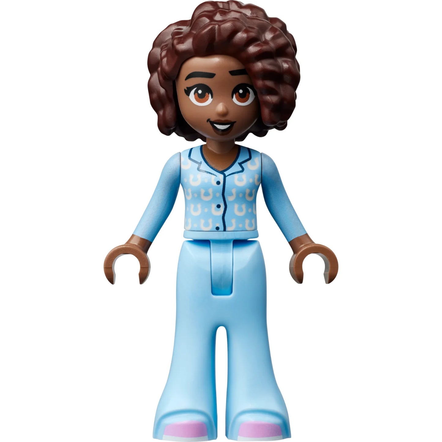 Minifig frnd602 - Friends Aliya - Bright Light Blue Pajamas, Top with White Horseshoes and Dots, Lavender Shoes