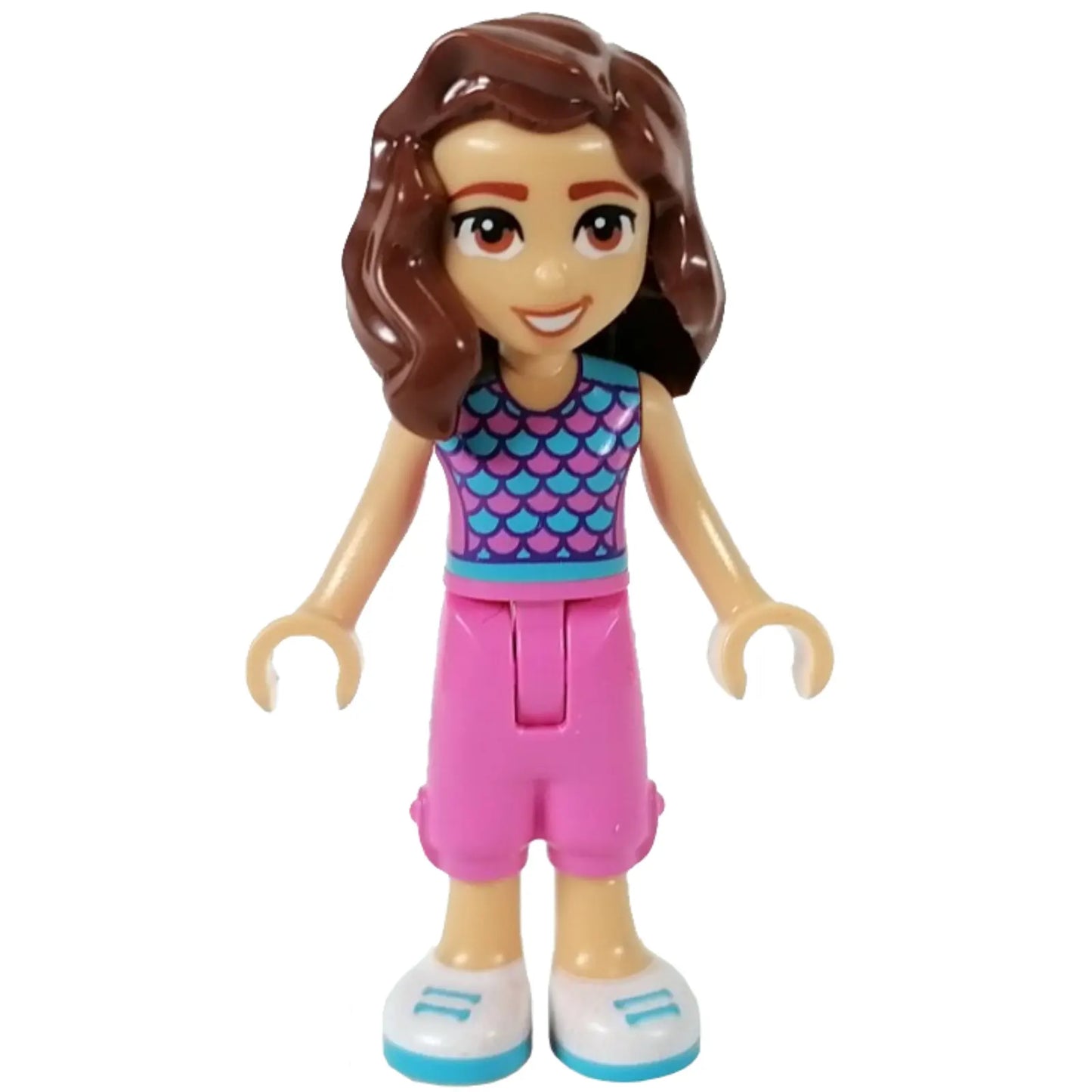 Minifig frnd615 - Friends Luna - Dark Pink and Medium Azure Top with Scales, Dark Pink Trousers Cropped, White Shoes