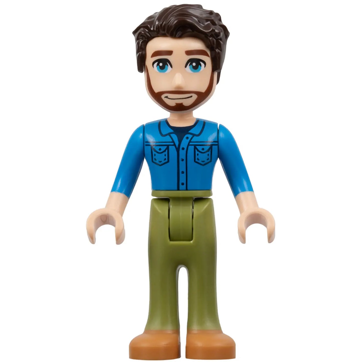 Minifigur frnd619 - Friends Jonathan - Dunkelblaues Hemd, olivgrüne Hose, mittelbraune Schuhe, dunkelbraunes Haar