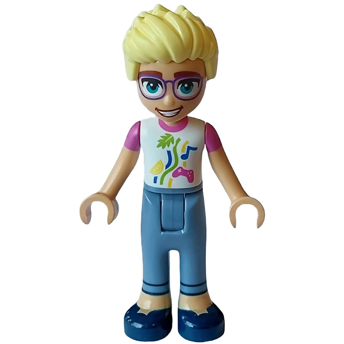 Minifig frnd630 - Friends Olly - White Shirt with Dark Pink Short Sleeves, Sand Blue Trousers, Dark Blue Shoes