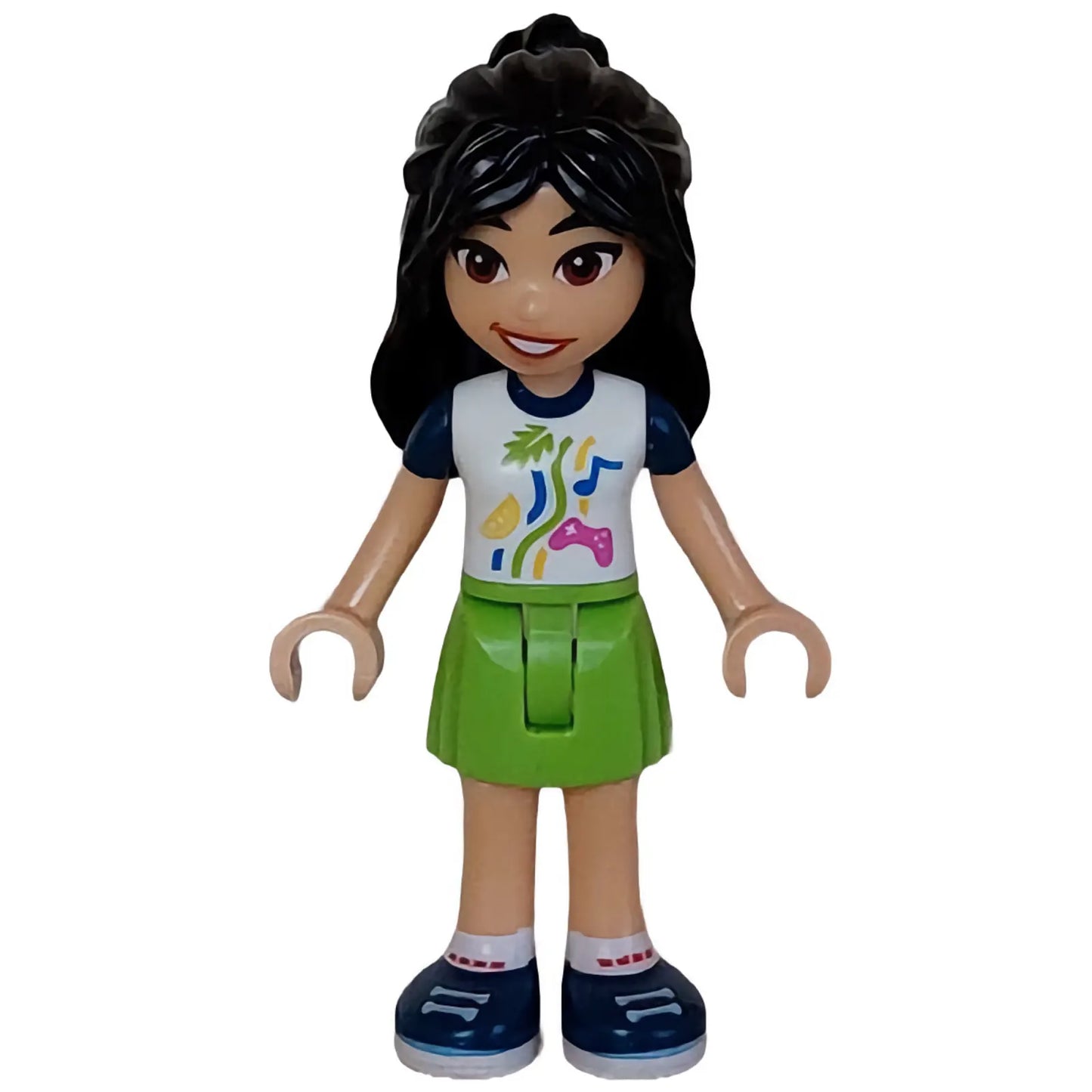 Minifig frnd631 - Friends Liann - White Shirt with Dark Blue Short Sleeves, Lime Skirt, Dark Blue Shoes