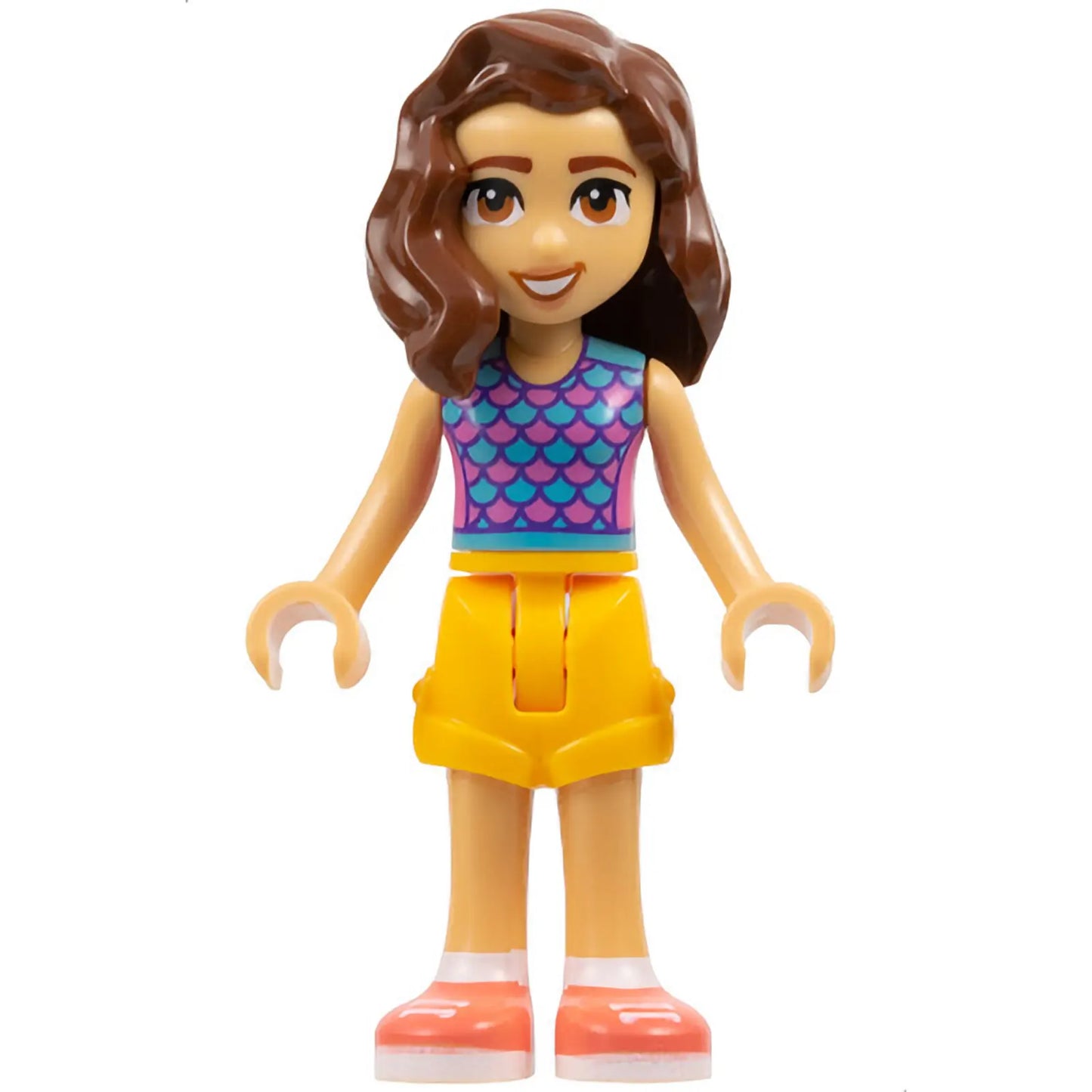Minifig frnd637 - Friends Luna - Dark Pink and Medium Azure Top with Scales, Bright Light Orange Shorts, Coral Shoes