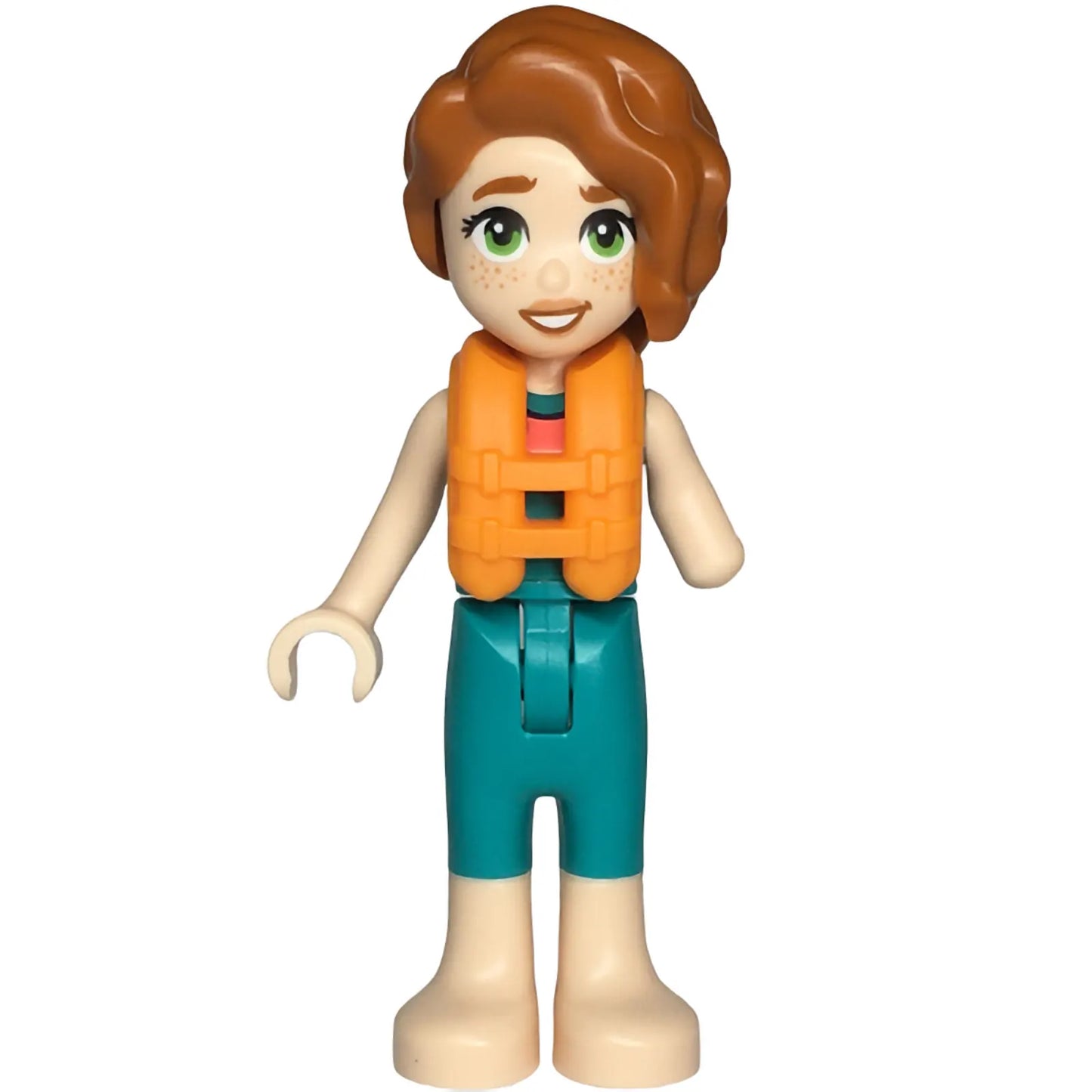 Minifig frnd653 - Friends Autumn - Dark Turquoise Wetsuit, Orange Life Jacket, Light Nougat Legs and Feet