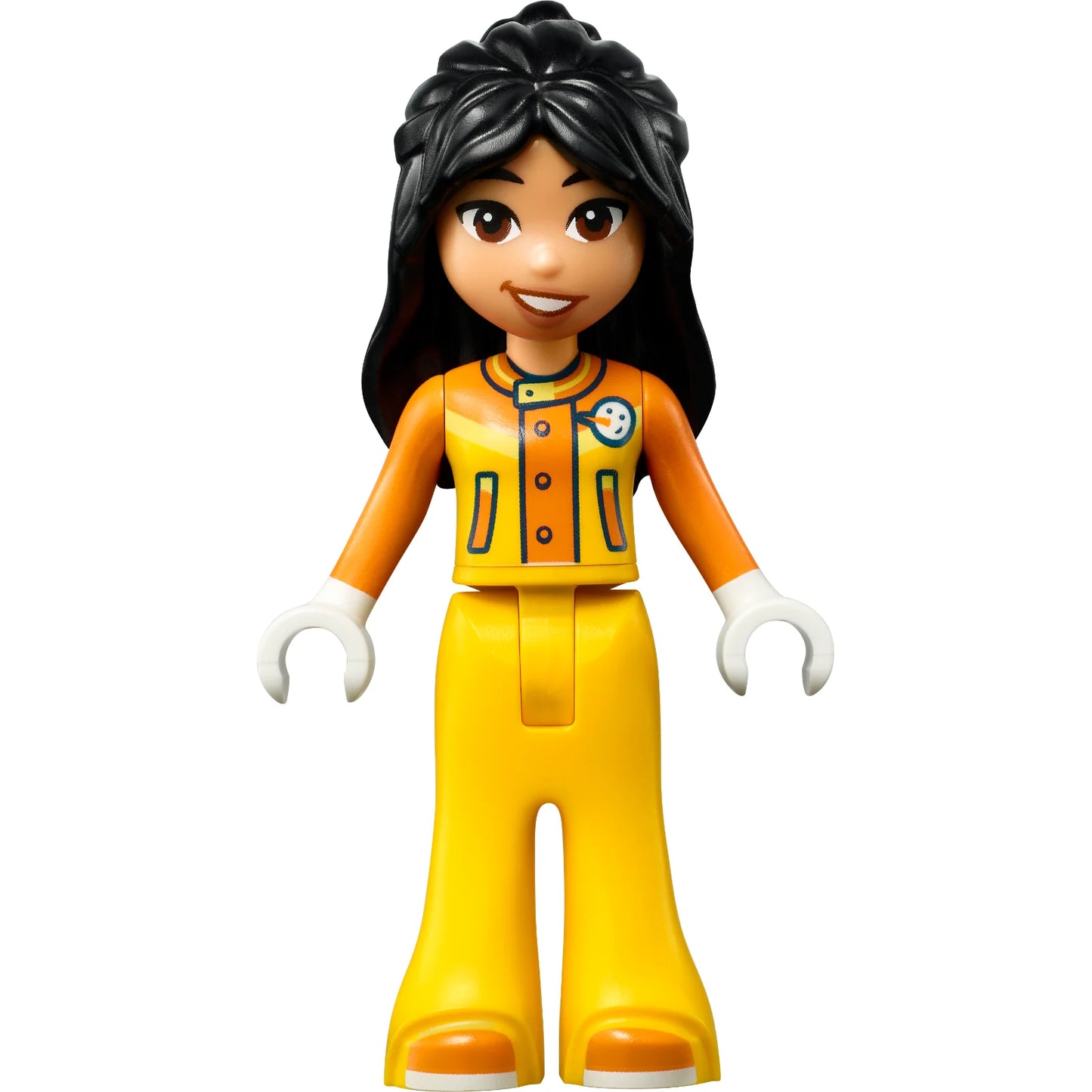 Minifig frnd661 - Friends Liann - Orange and Yellow Ski Suit / Jacket, Trousers Bell-Bottoms, Orange Shoes