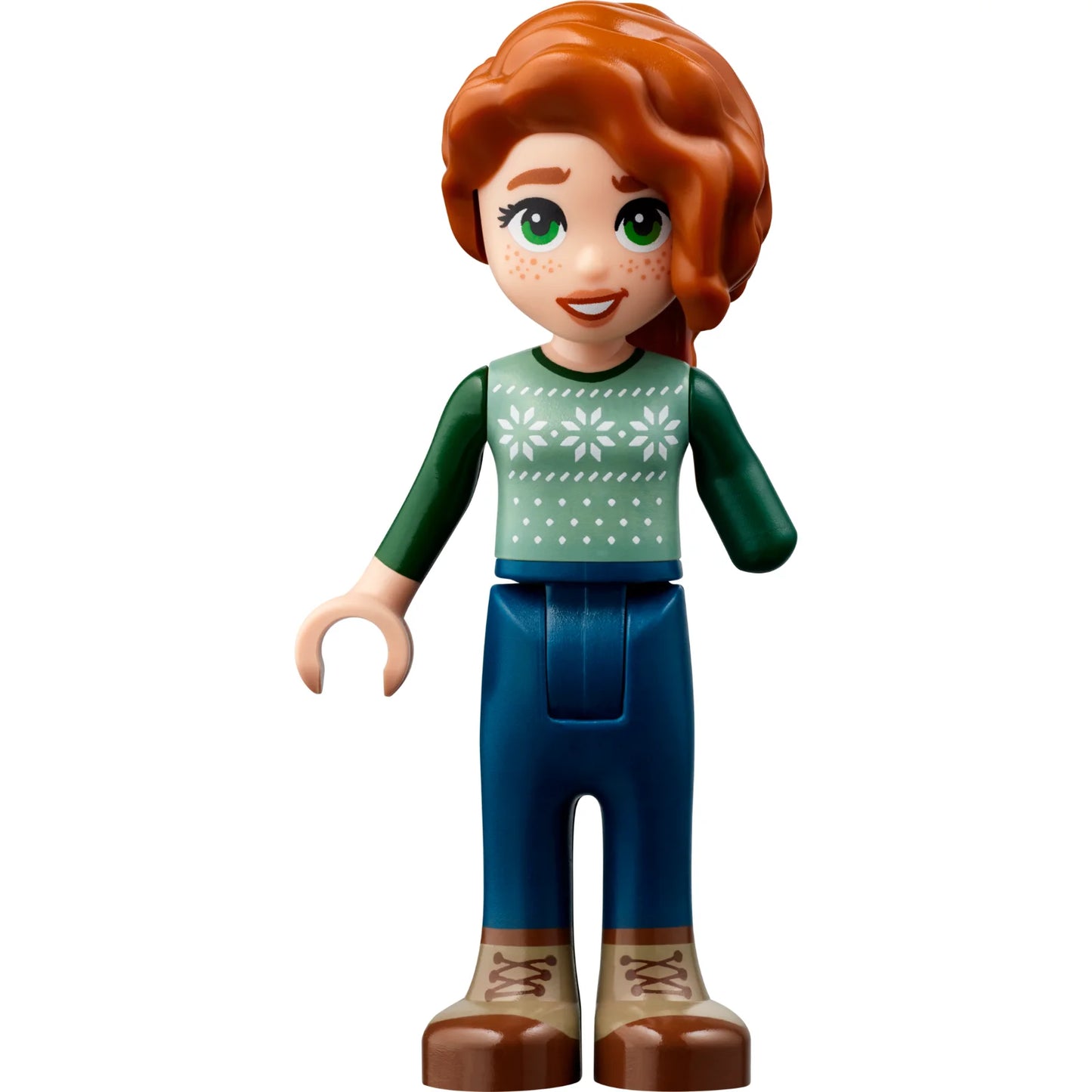Minifigur frnd667 - Friends Herbst - Sandgrüne Pullunderweste, Dunkelblaue Hose, Nougat- und Rotbraune Stiefel