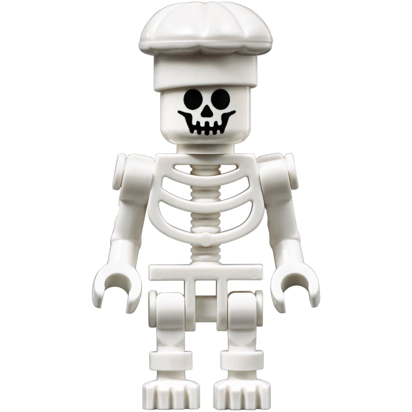 Minifig gen134 - Skeleton - Standard Skull, Bent Arms Vertical Grip, White Chef Toque