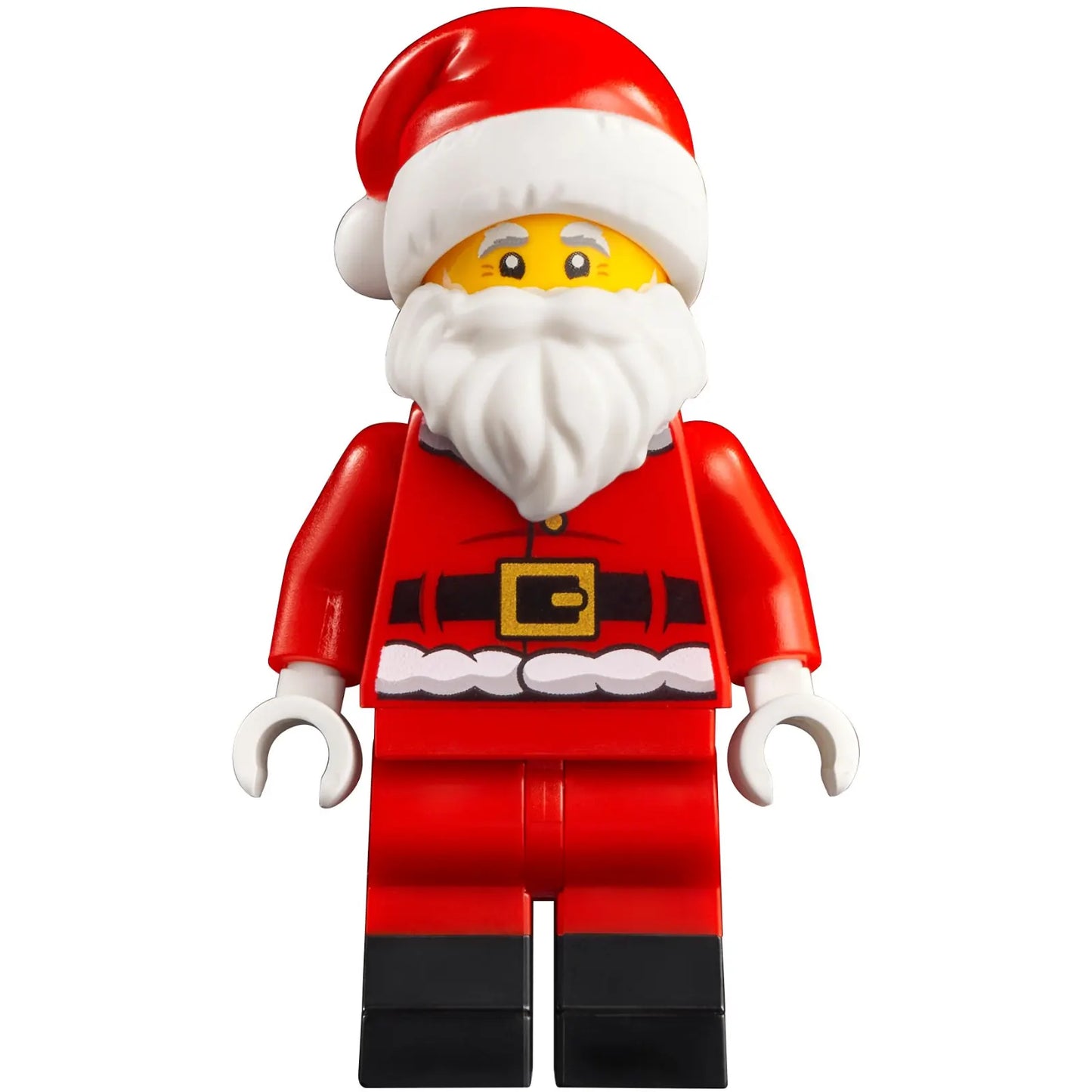 Minifig hol253 - Santa - Red Fur Lined Jacket with Button and Plain Back, Red Legs with Black Boots, White Bushy Moustache and Beard
