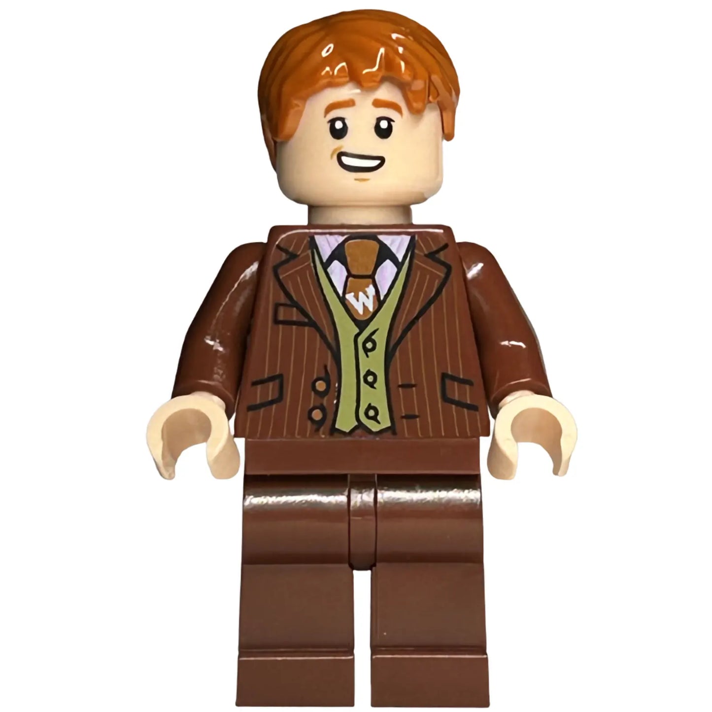 Minifigur hp251 - George Weasley - Rotbrauner Anzug, dunkelorange Krawatte, lächelnder/lachender Kopf