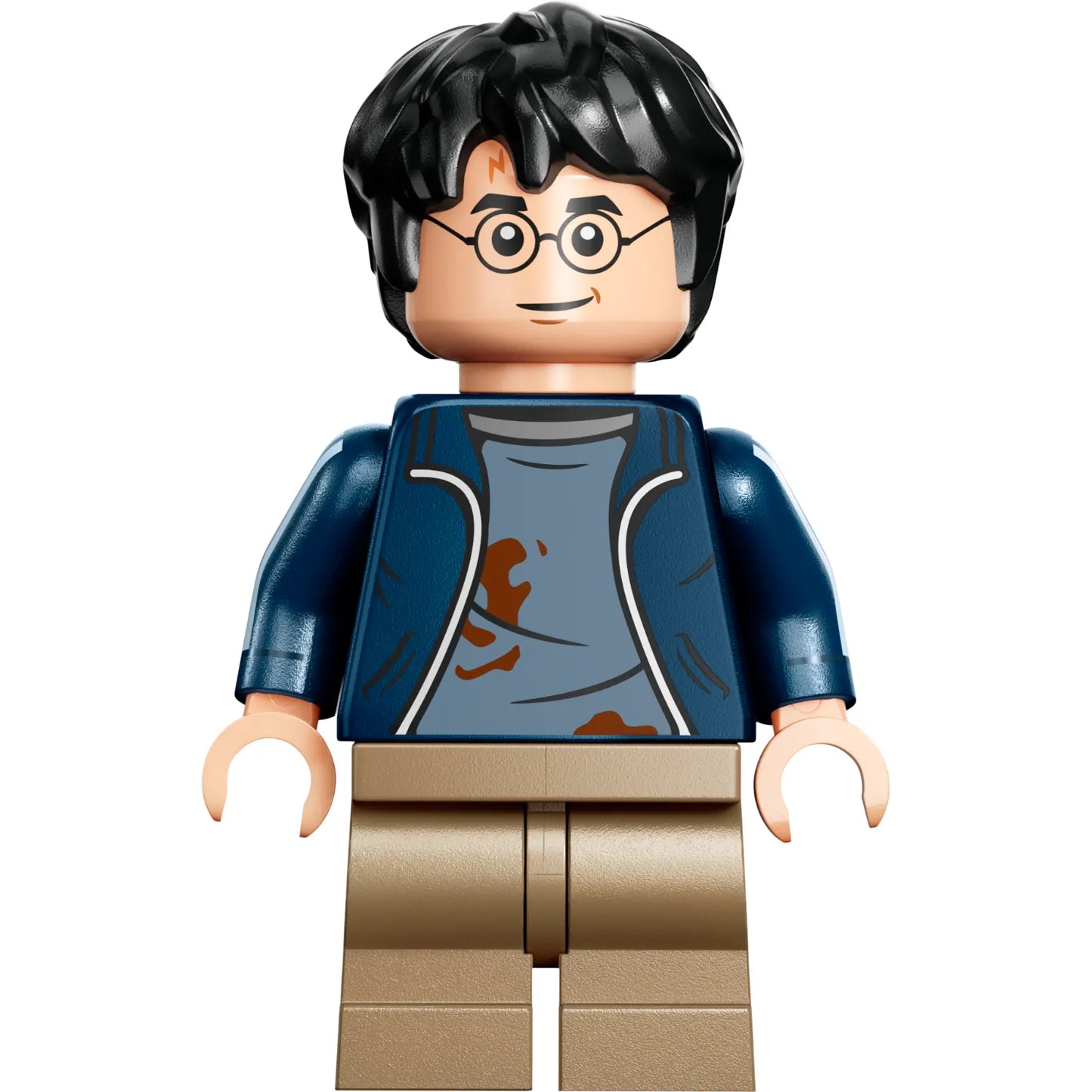 Minifig hp419 - Harry Potter - Dark Blue Open Jacket with Tears and Blood Stains, Printed Arms, Dark Tan Medium Legs
