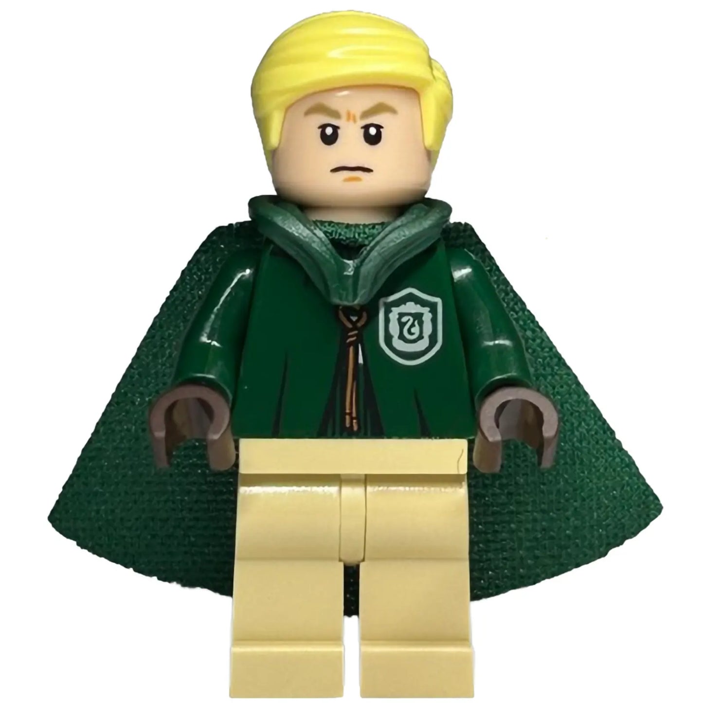 Minifig hp430 - Draco Malfoy - Dark Green Slytherin Quidditch Uniform with Hood and Cape