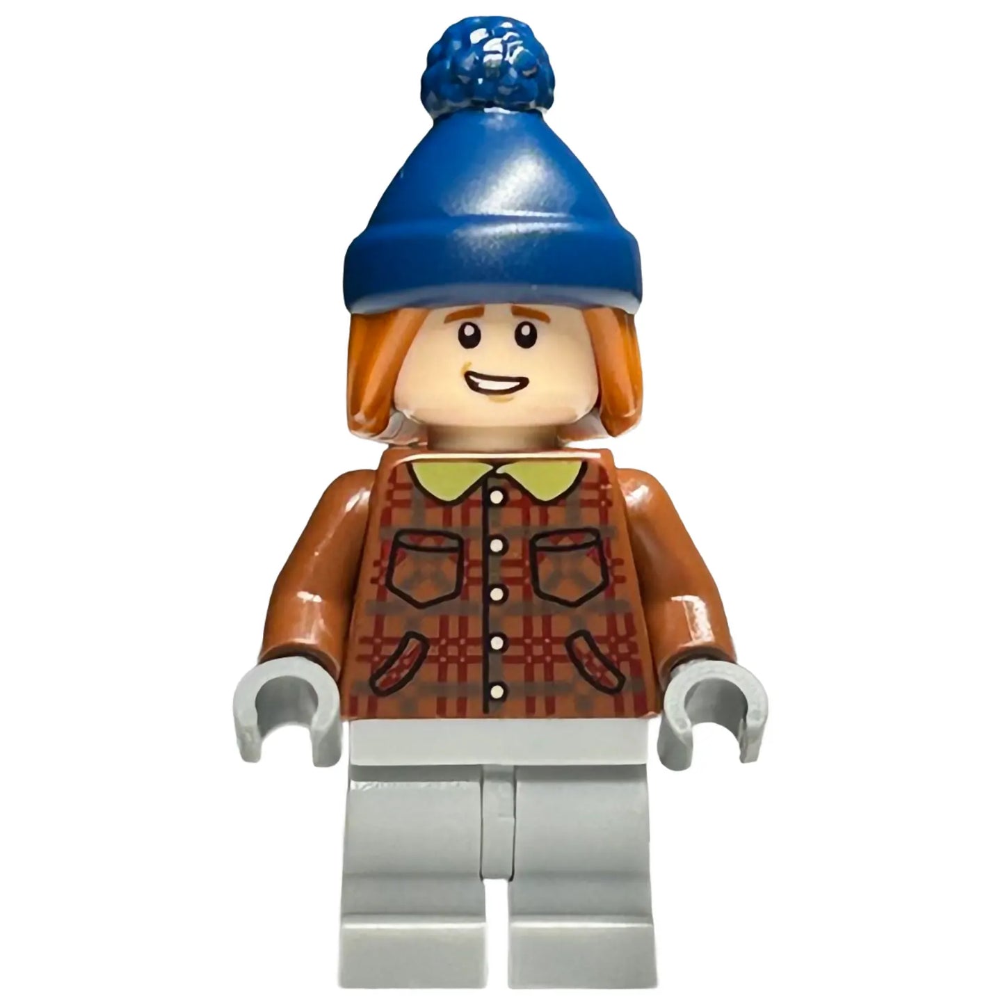 Minifig hp459 - Ron Weasley - Reddish Brown Plaid Jacket, Light Bluish Gray Medium Legs, Dark Orange Hair with Dark Blue Stocking Cap