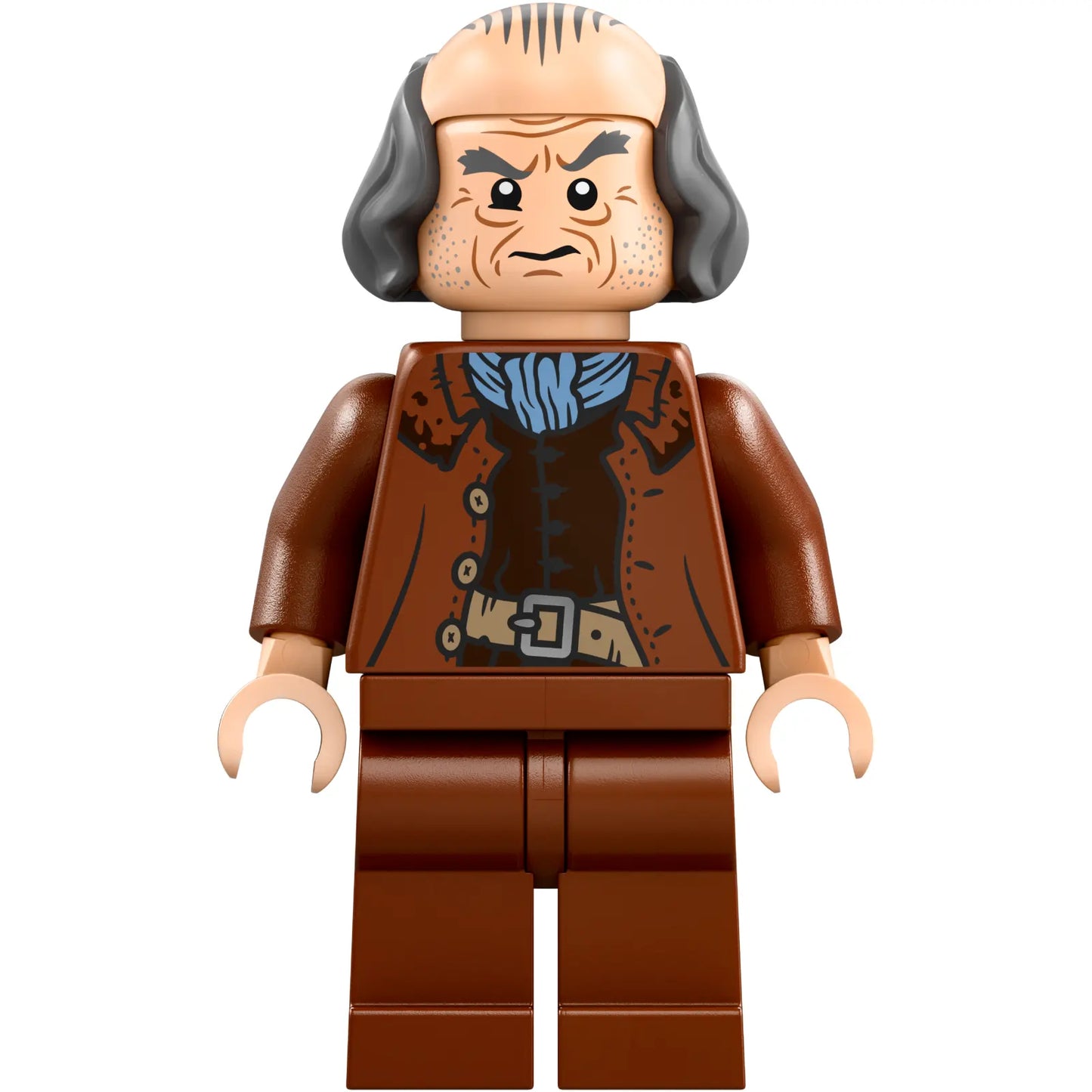 Minifig hp478 - Argus Filch - Bald on Top, Reddish Brown Jacket, Plain Legs