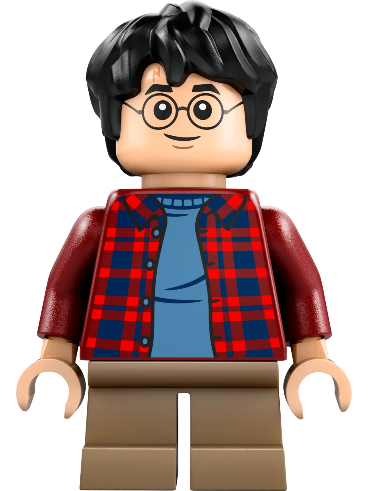 Minifig hp481 - Harry Potter - Dark Red Plaid Flannel Shirt, Dark Tan Short Legs