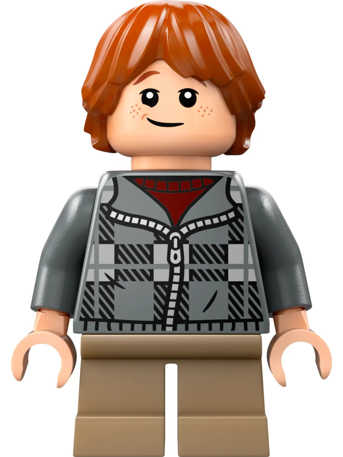Minifig hp496 - Ron Weasley - Dark Bluish Gray Plaid Jacket, Dark Tan Short Legs