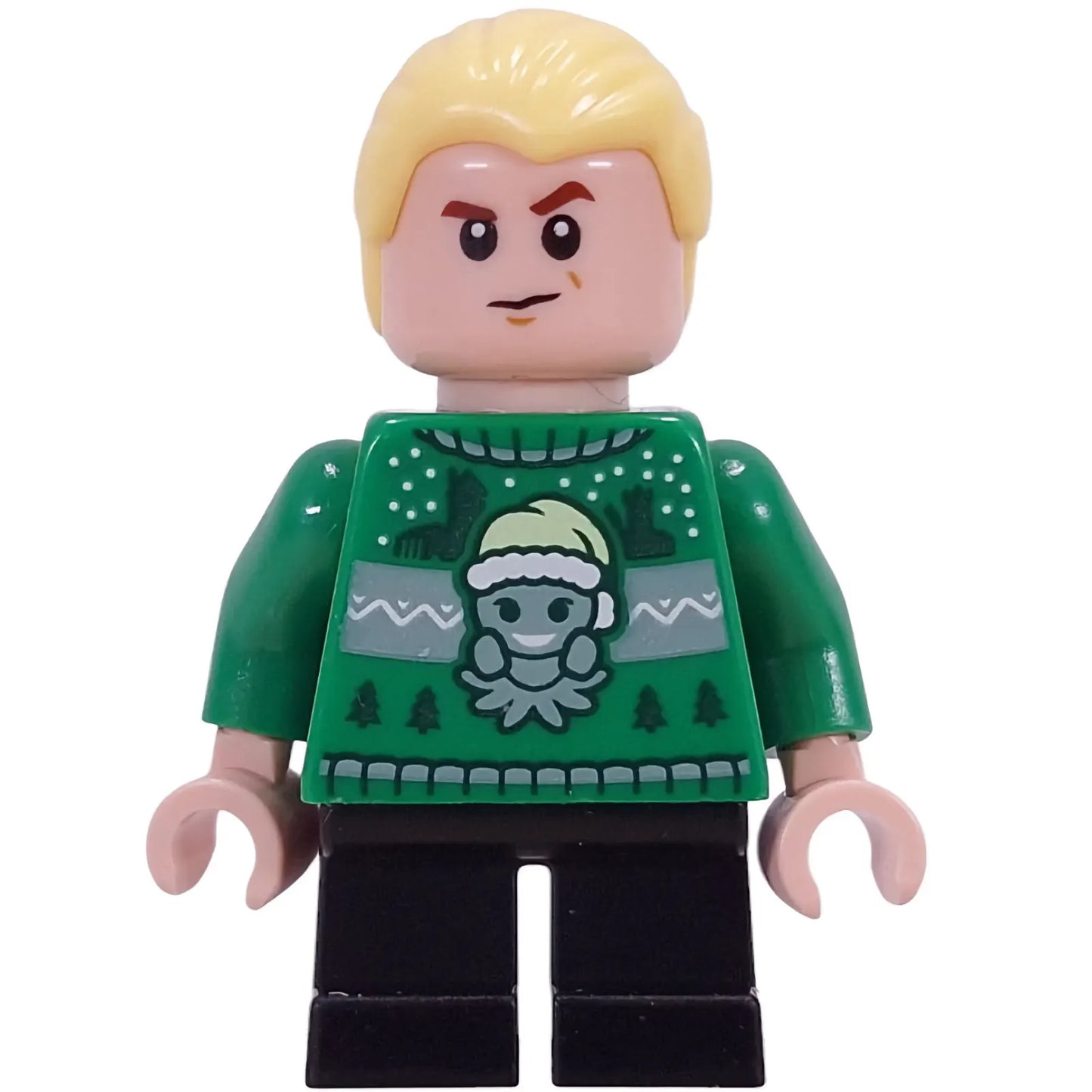 Minifig hp591 - Draco Malfoy - Green Holiday Sweater, Black Short Legs