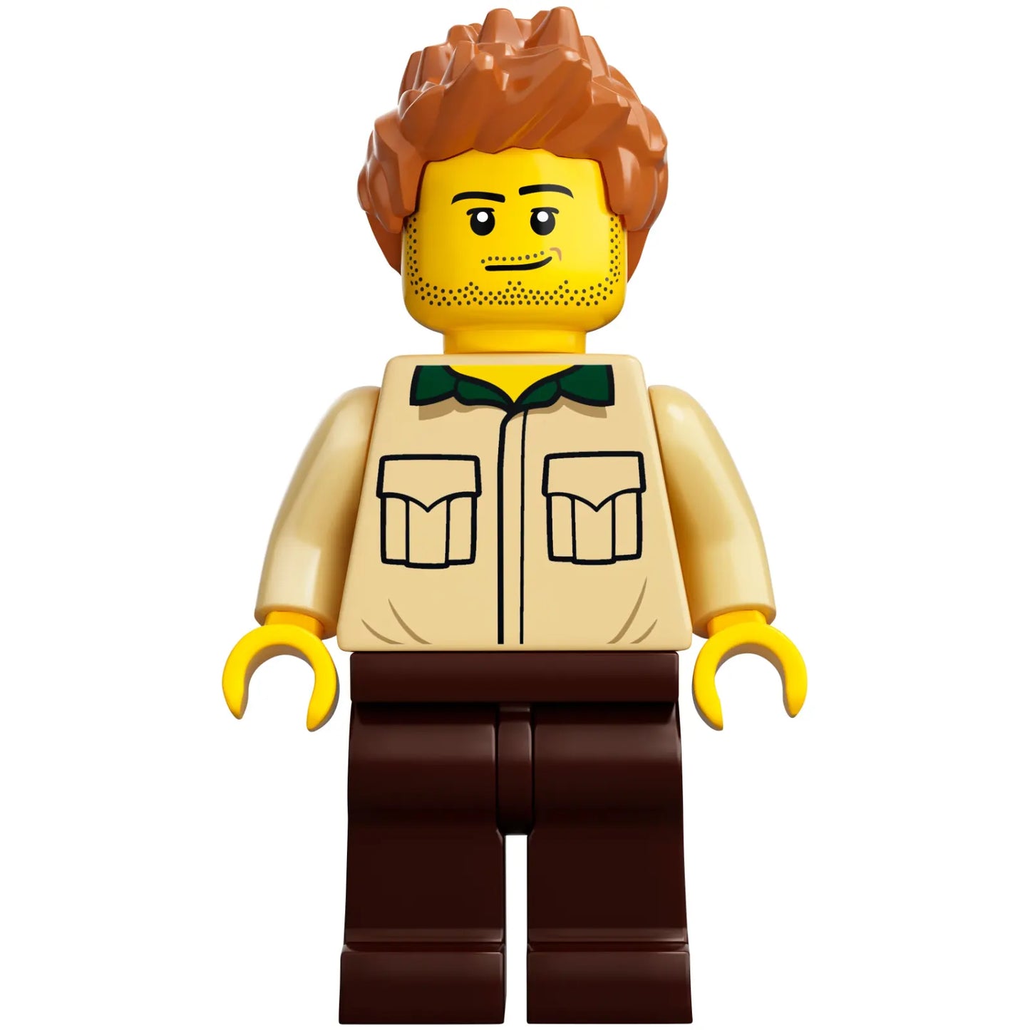 Minifigur idea052 - Papa, Stoppeln, Hemd mit dunkelgrünem Kragen, mittelbraunes Haar mit Stacheln